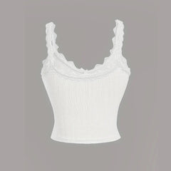 Women's Camisole Ribbed Lace Patchwork Crop Top