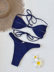 Sexy Navy Patchwork Micro Bikini