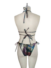 Shiny Brozing Blue Gradient Leopard Print Bikini Set