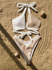 Sexy White Khaki Patchwork Bikini