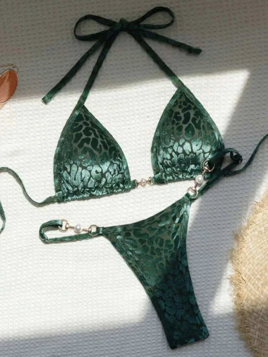 Sexy Leopard Velvet Bikini