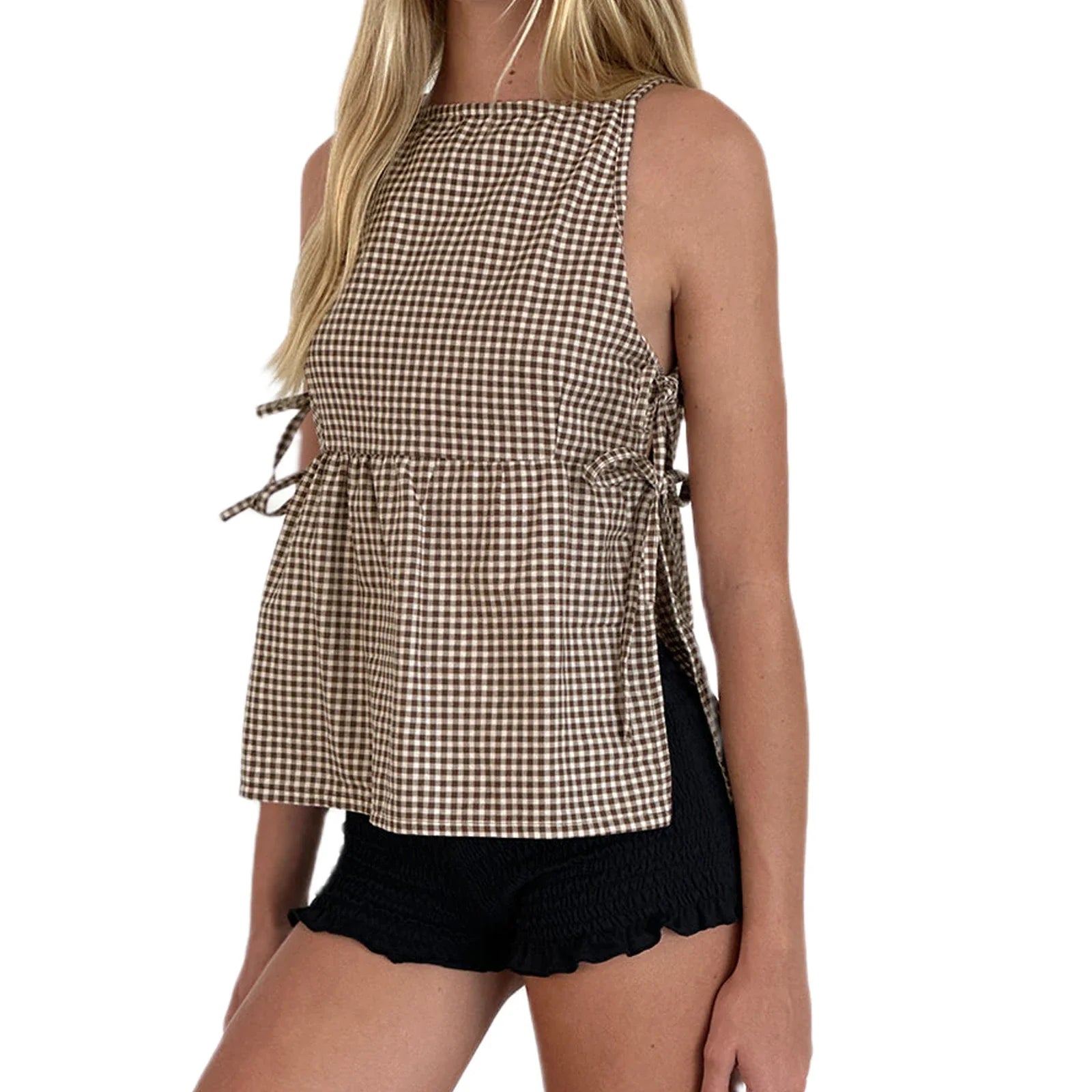 Cut Out Side Tie Up Vest Casual Loose Sleeveless Crop Top