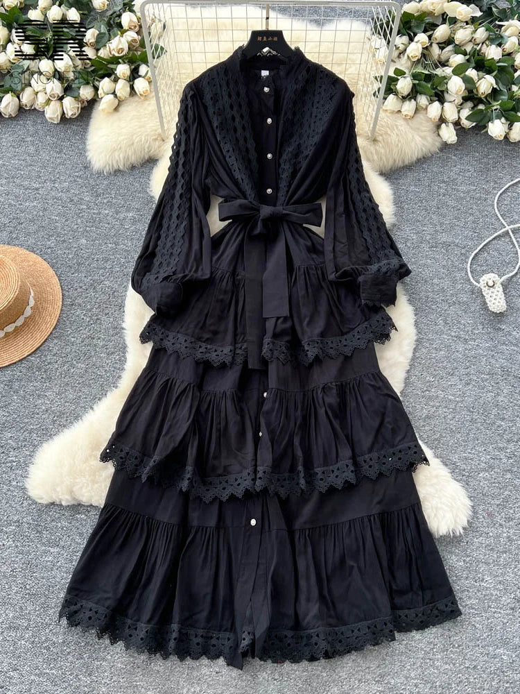 Retro Lace Spliced Dress