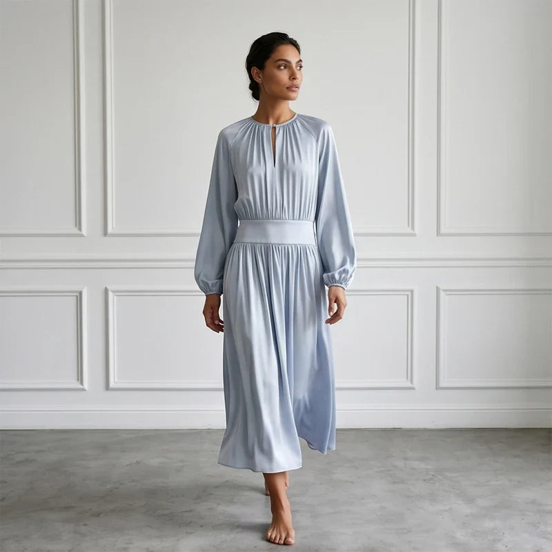 2026Light Blue Satin Midi Dress