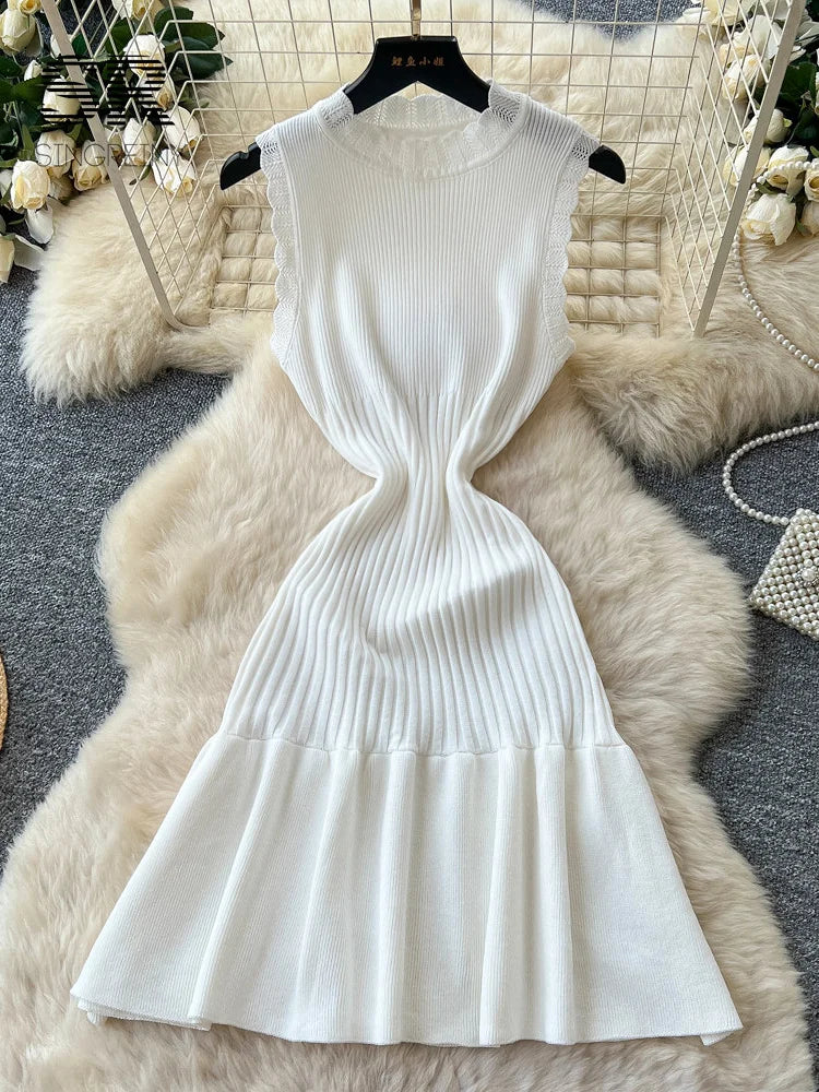 Sleeveless Knitting OL Dress