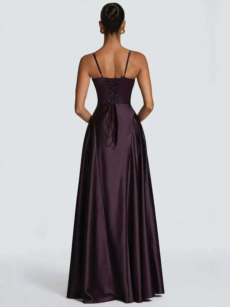 Satin Back Lace-up A-line Maxi Dress