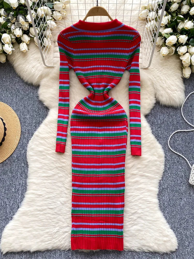 Winter Stripe Sweater Dress