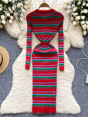 Winter Stripe Sweater Dress