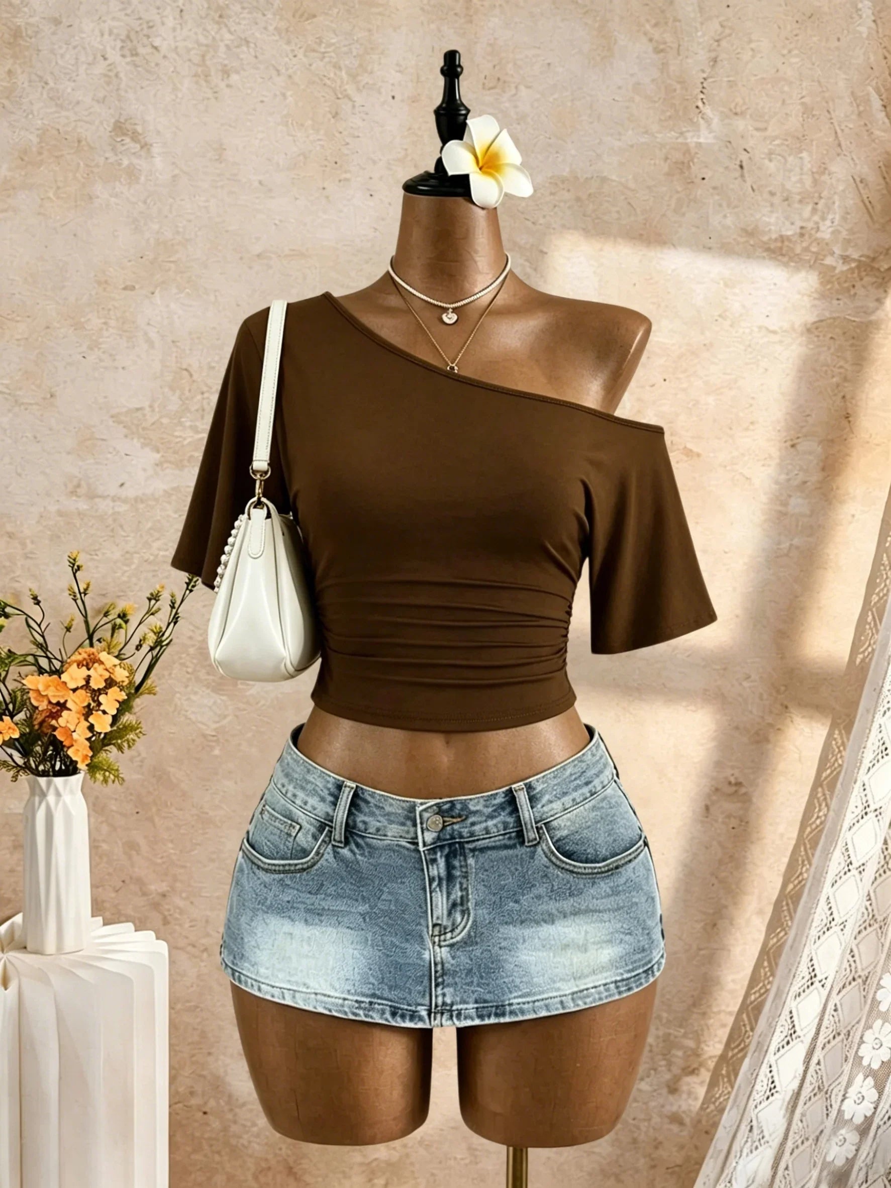 Y2K Solid White Casual Streetwear Goi
