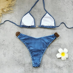 Sexy Blue Cowboy-style Bikini Set
