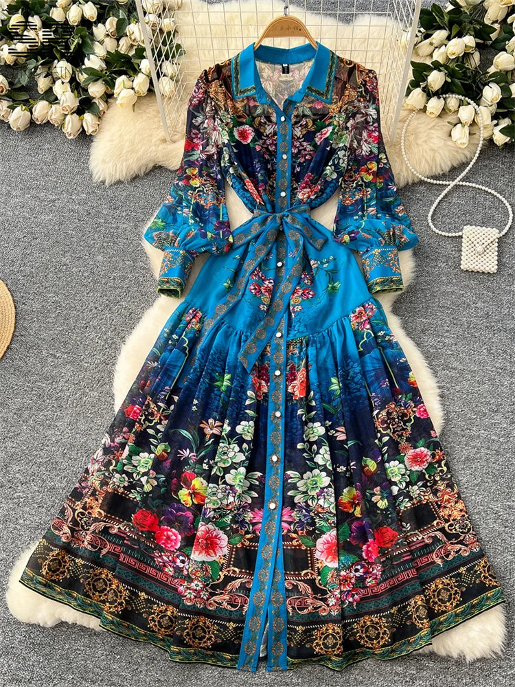 Vintage Print Chiffon Dress