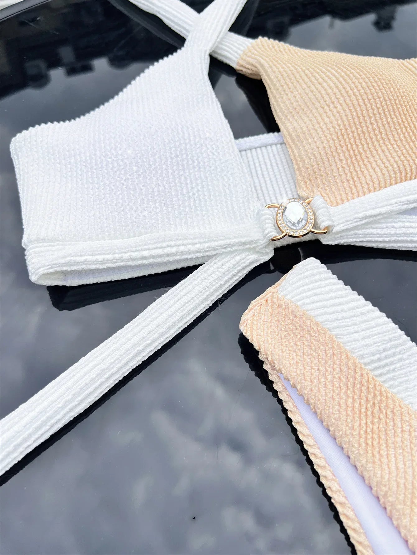 Sexy White Khaki Patchwork Bikini