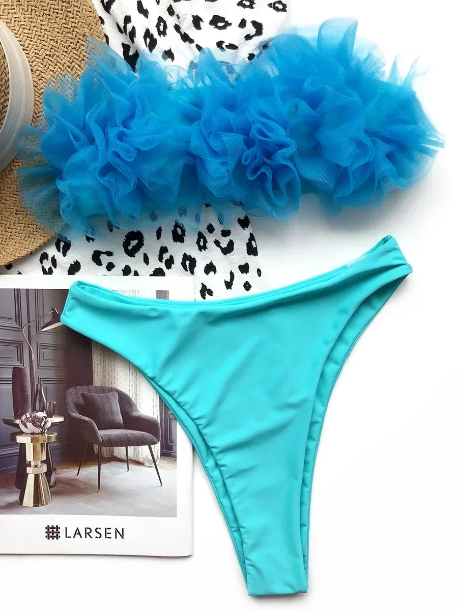 New Sexy 3D Flower Mesh Ruffled Swimsuit