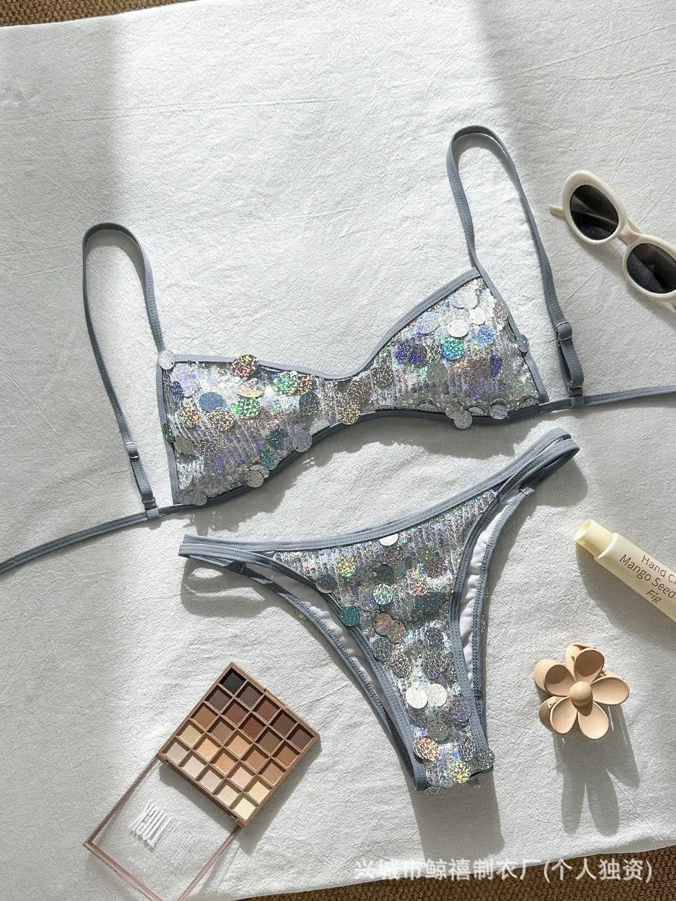 Shiny Sequin Coffee Bikini Set