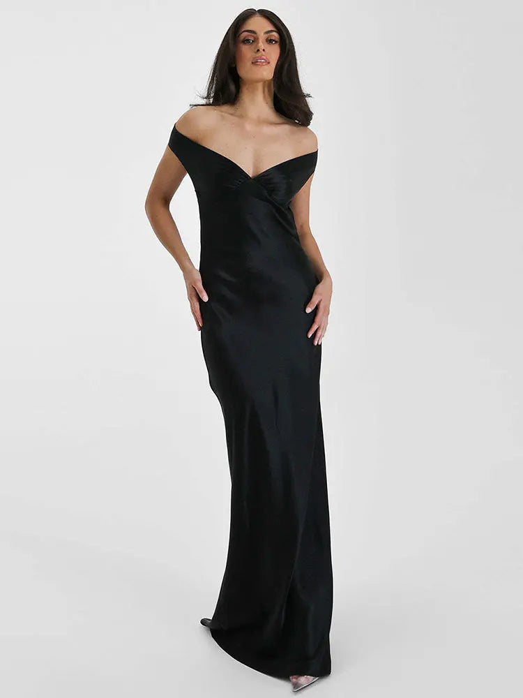 Elegant Satin Backless Maxi Dress