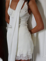 White Satin Outfit Square Neck Bustier Cami Mini Dress