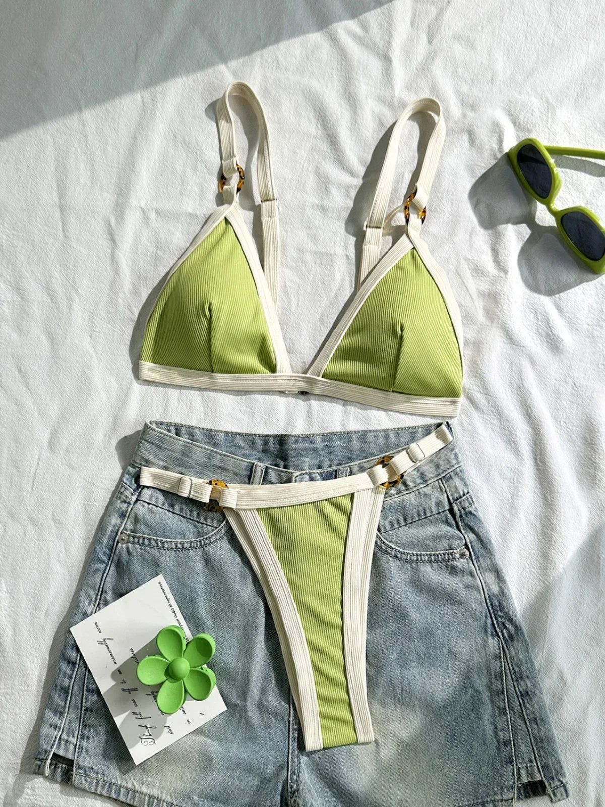 Sexy Khaki Patchwork Micro Bikini