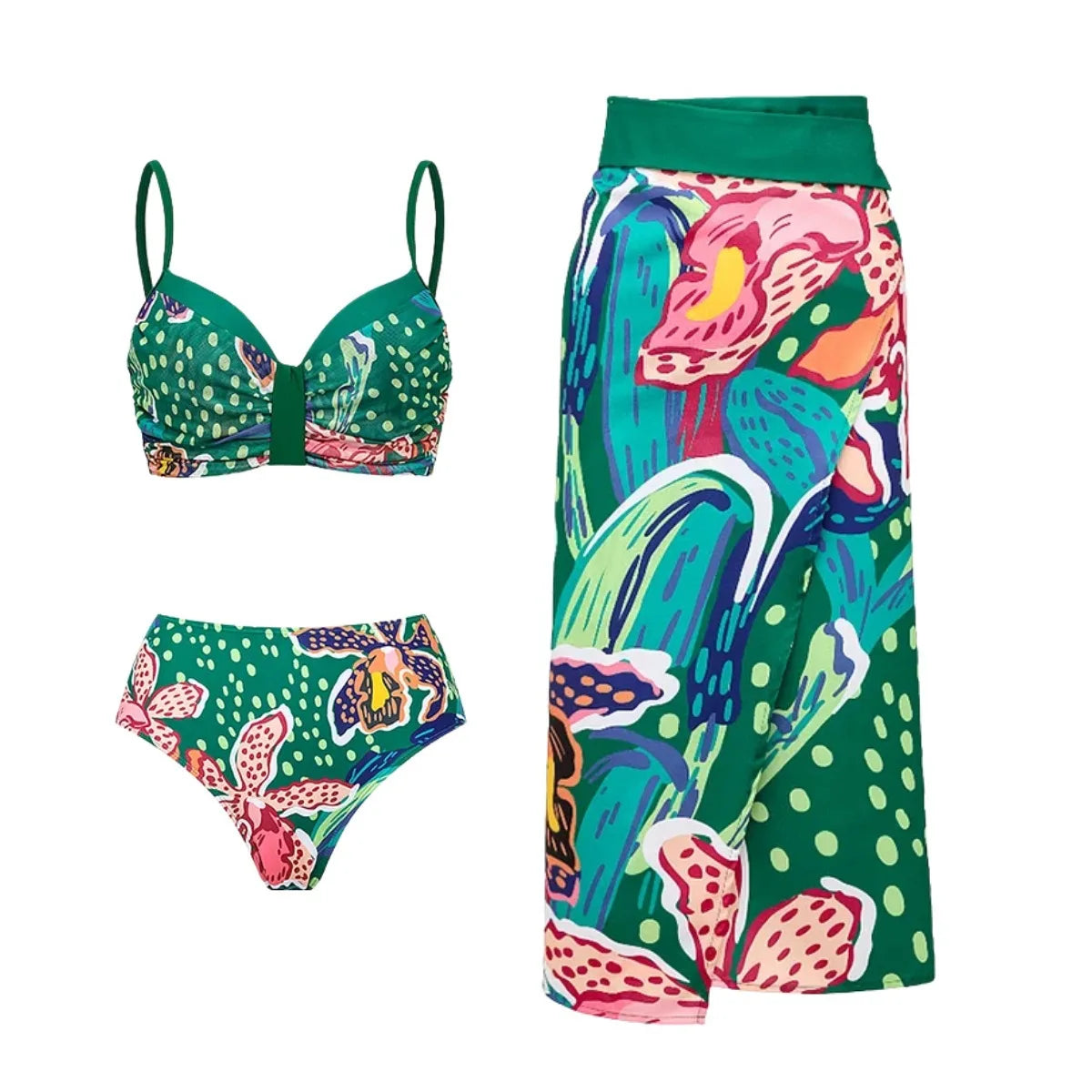 Vintage Green Abstract Print Bikini Set