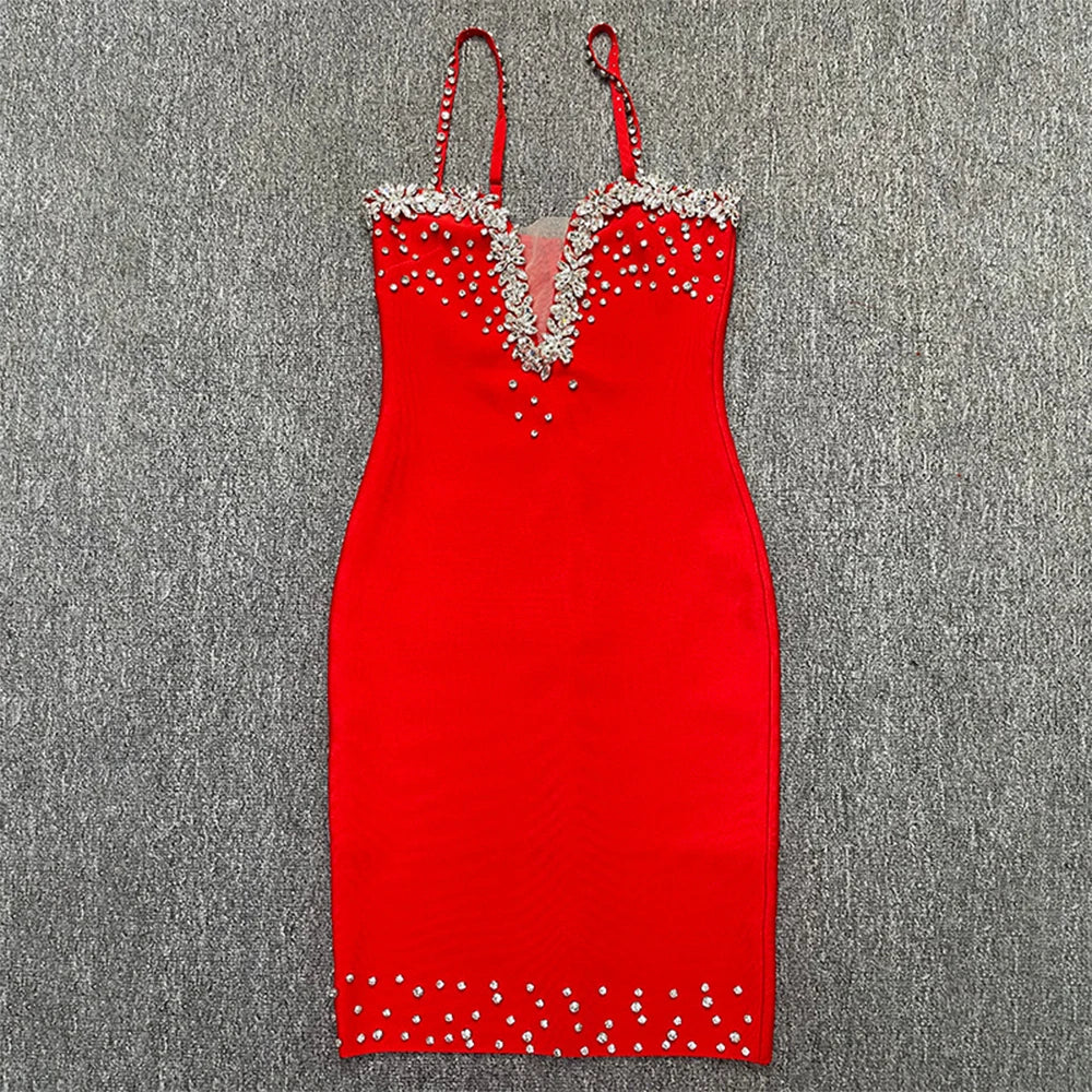 Sexy Spaghetti Strap V-neck Black Mini Bodycon Bandage Dress