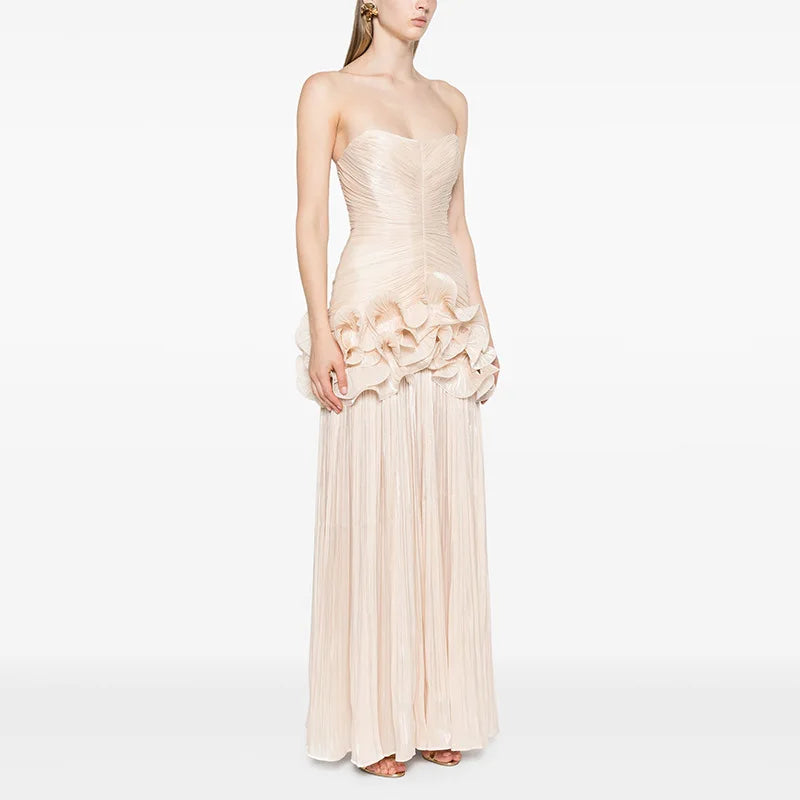 Elegant Solid Color Spliced Folds Slim Dress