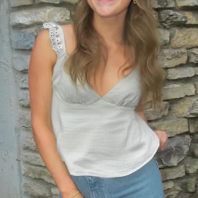 V Neck Sleeveless Crop Tops