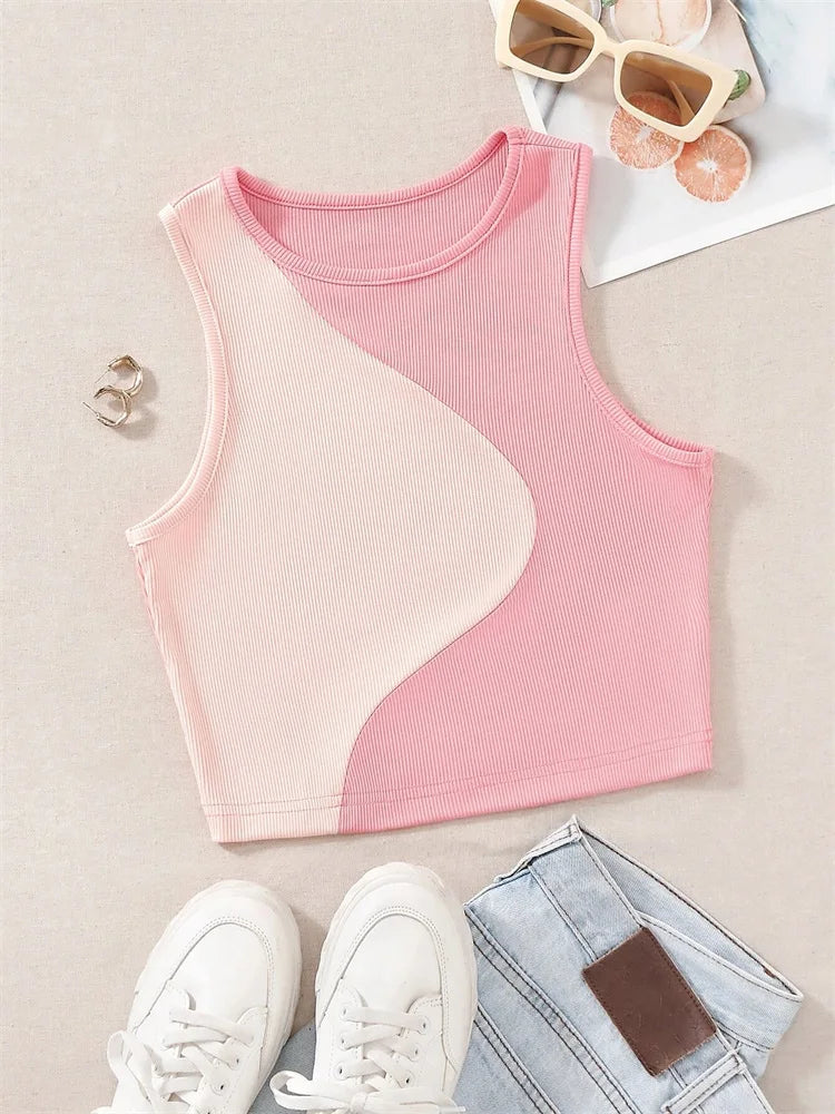 Women's Cute Preppy Style Patchwork Tank Top