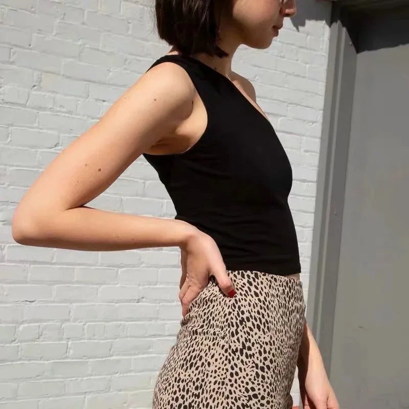 One Shoulder Cropped Tanks Top