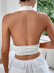 Sleeveless Backless Deep V-neck Halter Top