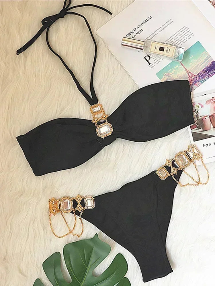 Halter Crystal Rhinestone Diamond Bikini