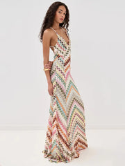 Sexy Print V Neck Halter Maxi Dress