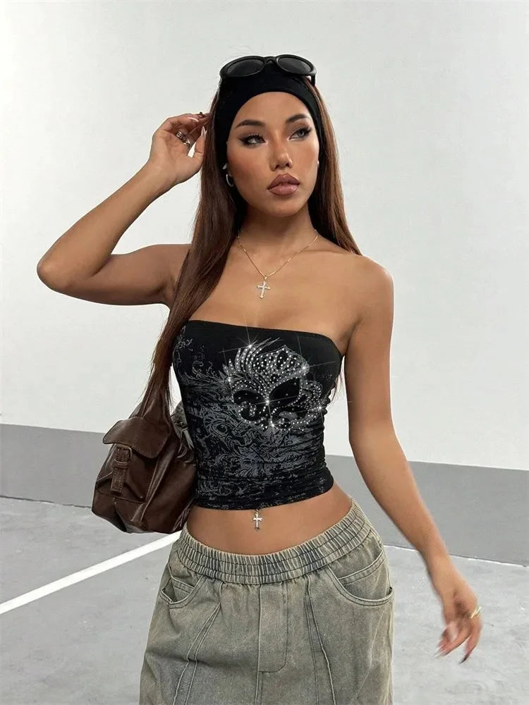 Rhinestones Crop Top