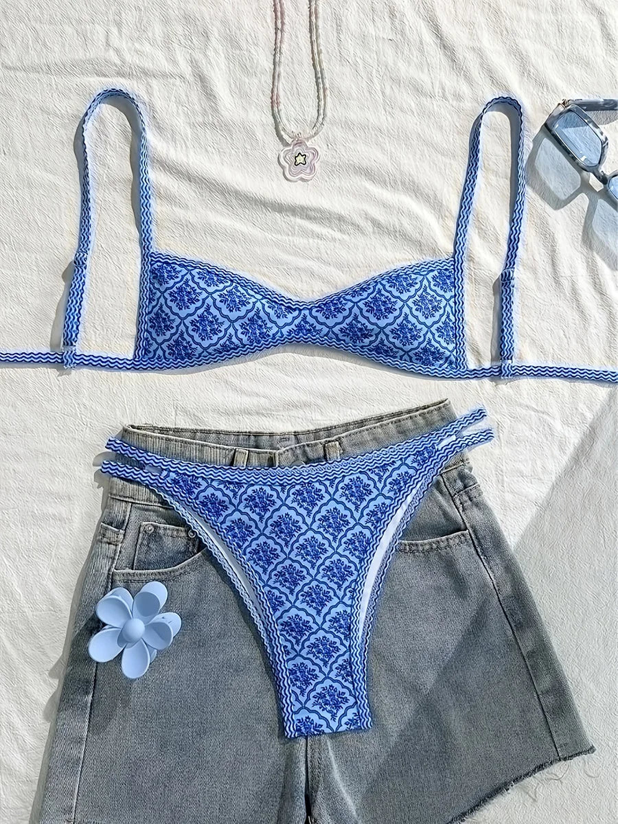 XS - XL Flowers Printed High Leg Cut Bikini