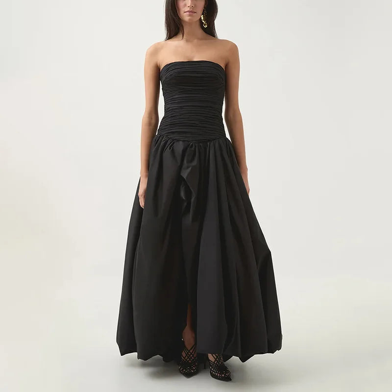 Strapless Solid Color Maxi Dress