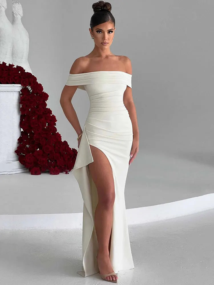Elegant Off-shoulder High Split Maxi Dress