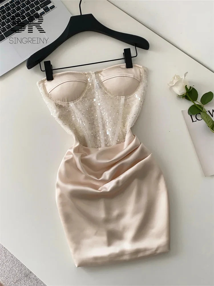 Sheer Sequined Satin Dress