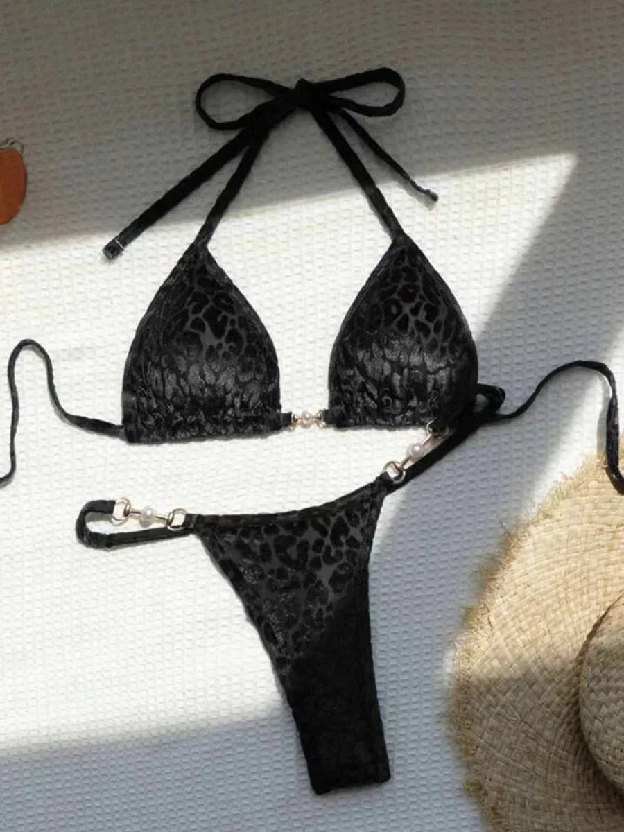 Sexy Leopard Velvet Bikini