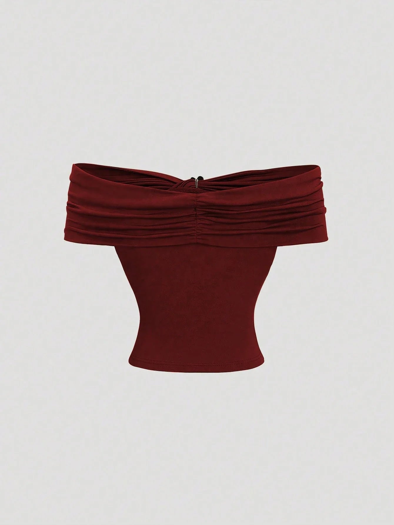 Off-Shoulder Pleating Metal Buckle Decor Crop Top