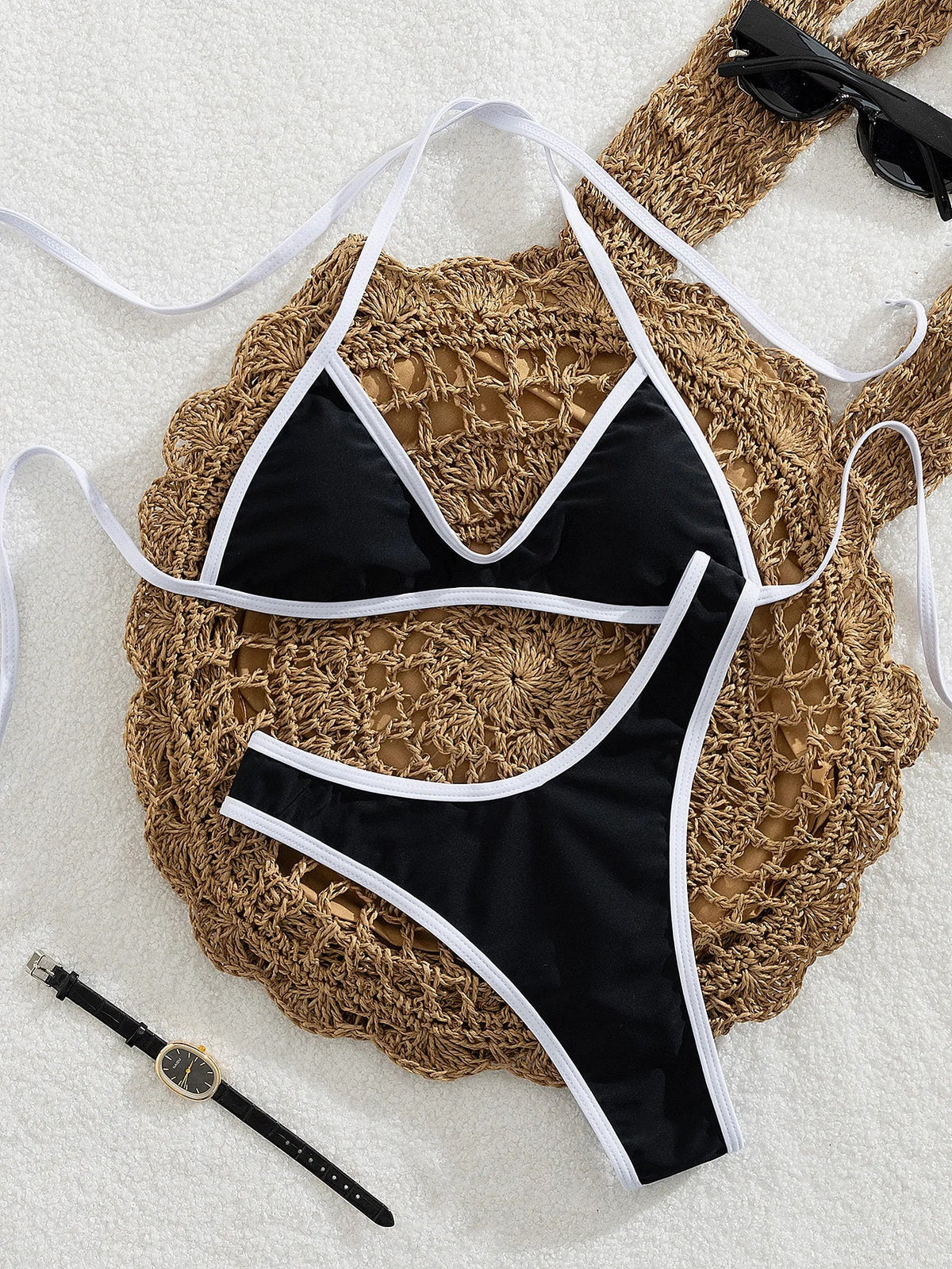 Sexy Black White Patchwork Micro Bikini