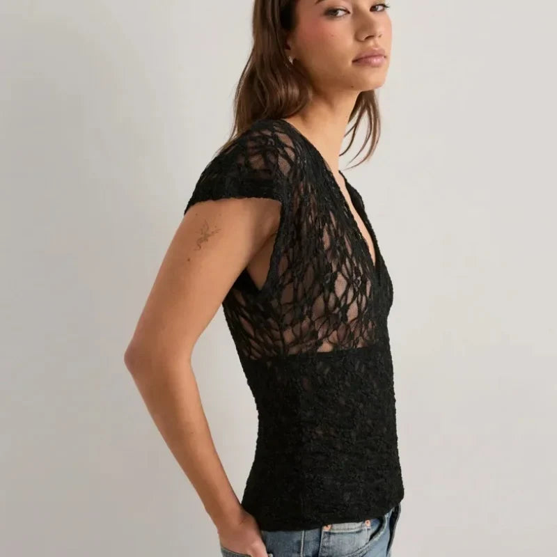 Sexy Lace Floral Sheer Slim Top