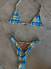 Sexy Blue Plaid Micro Bikini Set