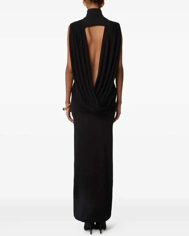 High Collar Backless Maxi Dress