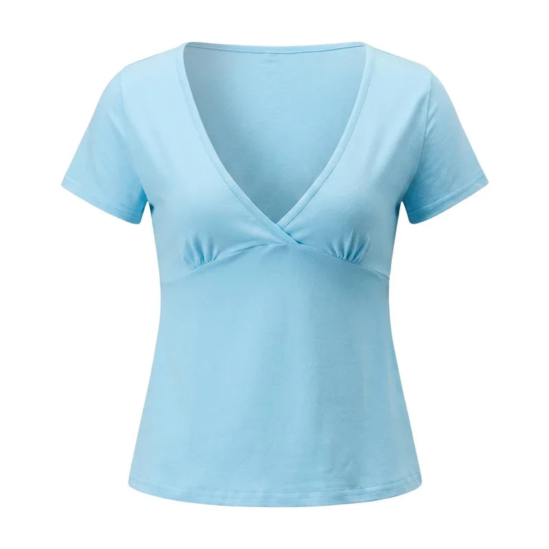Cross V-Neck Short Sleeve Crop Top