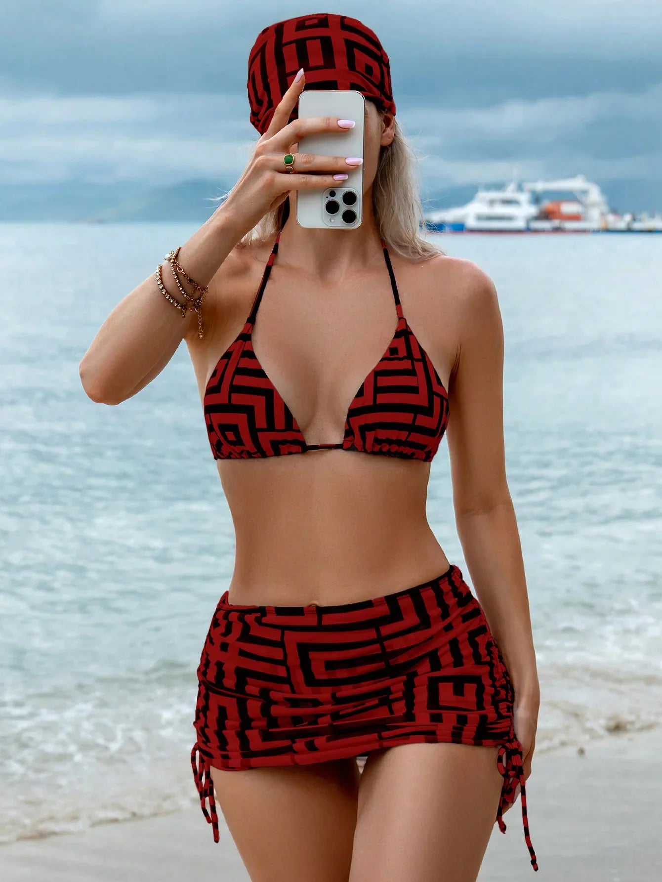 Sexy White Plaid Bikini Set