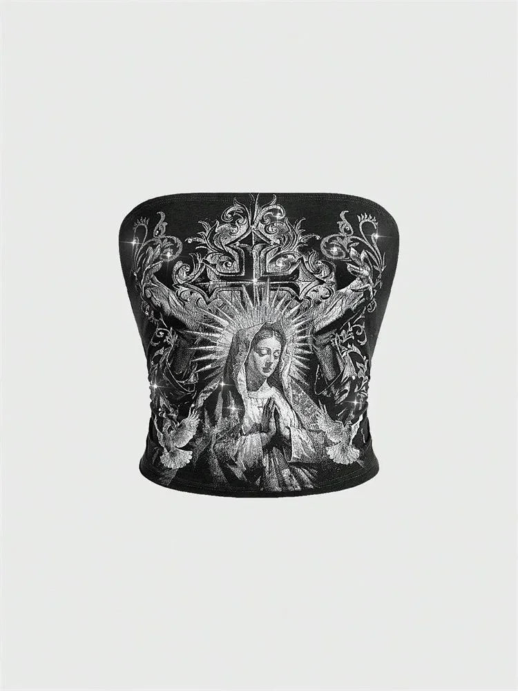 Gothic Print Tube Top