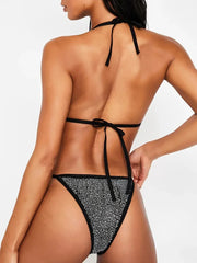 Halter Shiny Rhinestone Diamond Mini Micro Bikini
