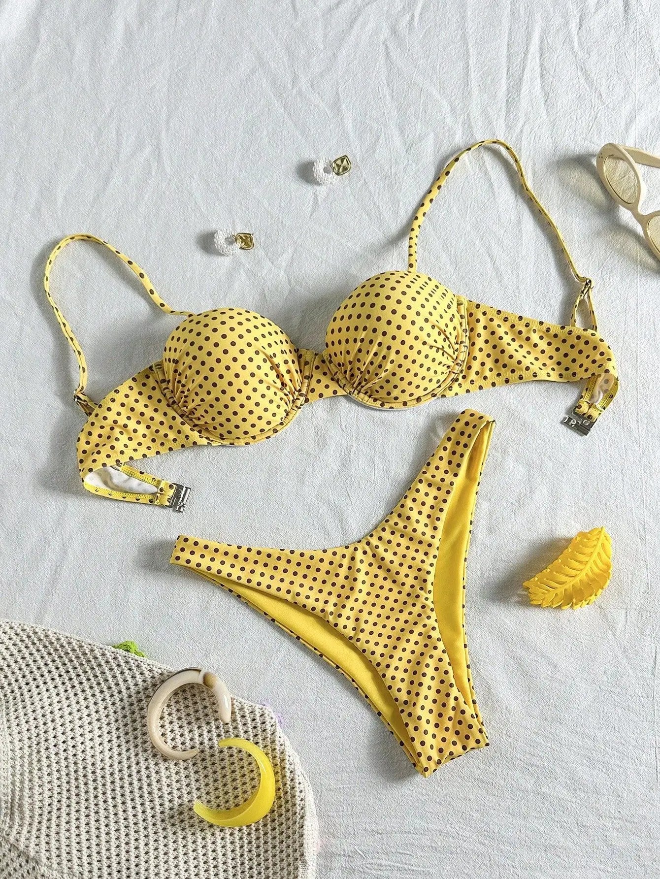 Sexy Coffee Polka Dot Print Bikini Set