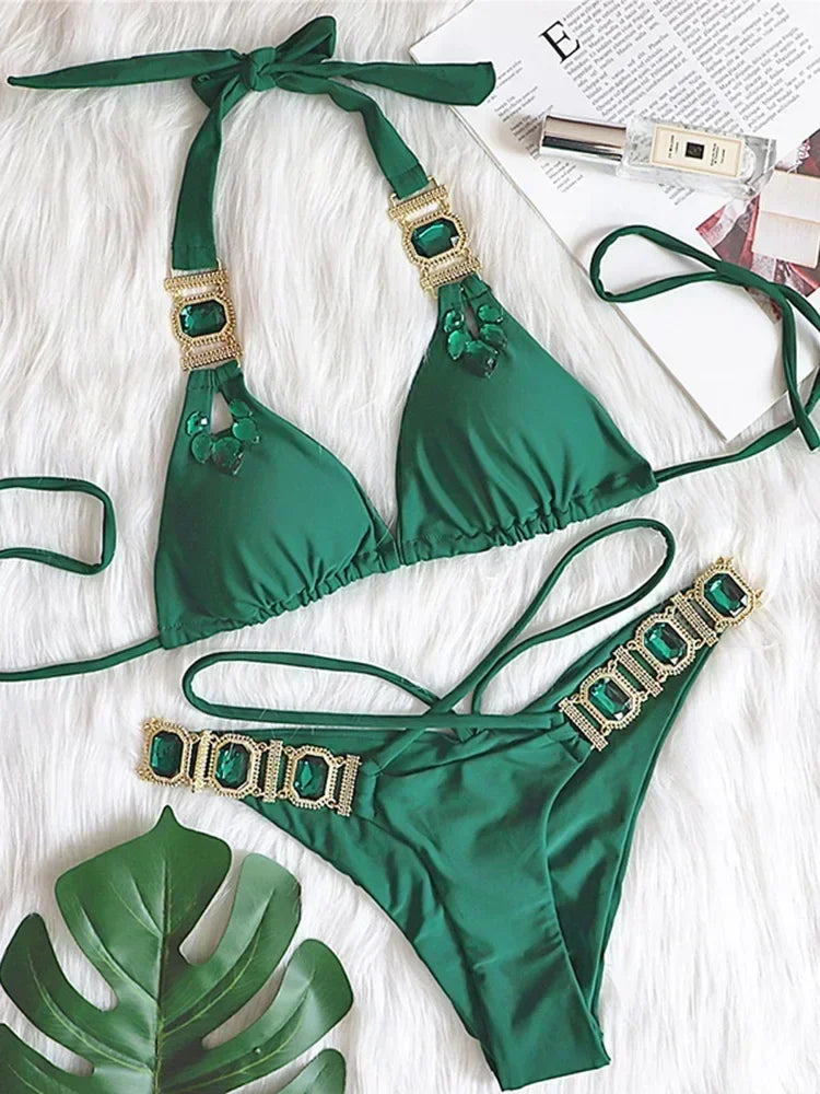 Sexy Halter Crystal Diamond Bikini
