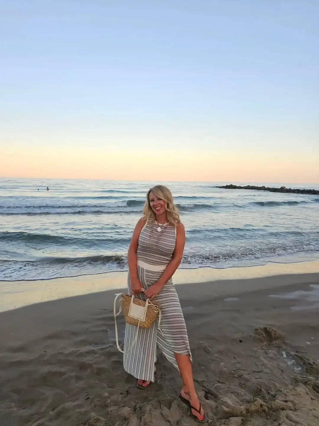 Striped Knit 2 Piece Set Sleeveless Tank Top