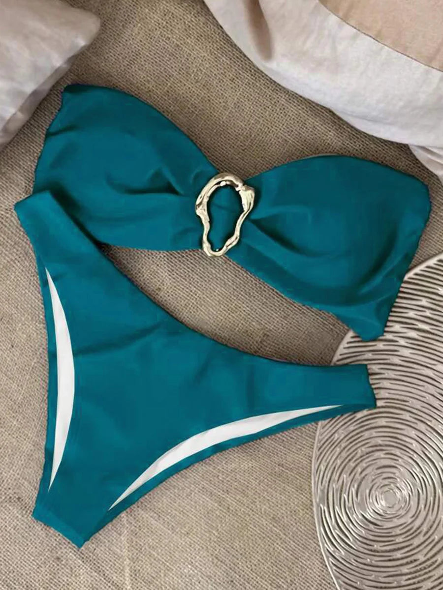 XS - L Metal Ring Bandeau Bikini