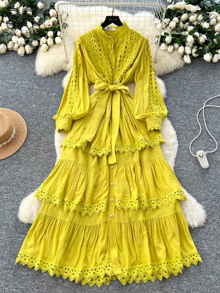 Retro Lace Spliced Dress